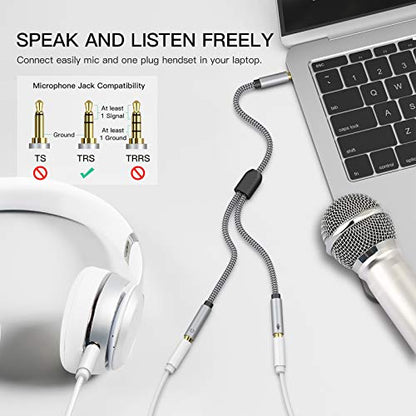 3.5mm Male to Dual 3.5mm Female Headset Splitter with Separate Microphone and Headphone for PC, PS4, Gaming