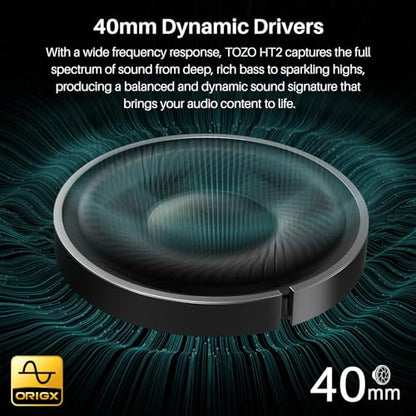 TOZO Hybrid Active Noise Cancelling Headphones, Hi Res Audio | Wireless Over Ear Bluetooth Headset, 60H Playtime, Custom EQ via App Deep Bass Comfort Fit Ear Cups, for Home Office Travel - color: Khaki