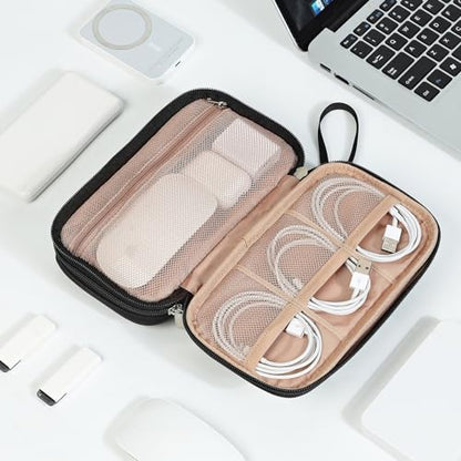 NISHEL Travel Cord Organizer Case, Double Layers Tech Electronic Bag, Essentials for Charger, Cable, Phone, Flash drive, Medium, Black | Double-layer bag keeps chargers, cables, flash drive, and small tech essentials organized for trip, Medium, Black - co