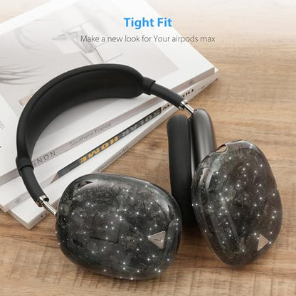 Case Cover for AirPods Max Headphone,Glitter Shell Pattern TPU Ear Cup Case,Silicone Ear Pad/Headband Protective Cover Accessories Compatible with Apple AirPods Max(2024/2020),Glitter Black Seashell - color: Glitter Black Seashell