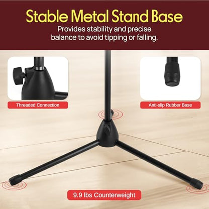 Pyle Tripod Mic Stand, Adjustable Gooseneck Microphone Stand, Sturdy Build, Non-Slip Rubber Feet, Folds Flat for Compact Storage, Includes Mic Clip & 5/8" Adapter, 52.36" to 79.13" Inch