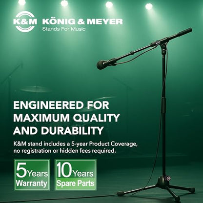 K&M König & Meyer 21090.500.55 Tripod Microphone Stand - Adjustable Telescoping 2-Piece Boom Arm - Professional Grade - Heavy Duty with Folding Leg Base - German Made Black - color: Black, style: Tall (35"-63")