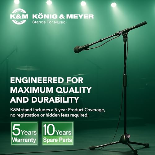 K&M König & Meyer 21090.500.02 Tripod Microphone Stand | Adjustable Telescoping 2-Piece Boom Arm | Professional Grade | Heavy Duty with Folding Leg Base | German Made Chrome - color: Chrome, style: Tall (35"-63")