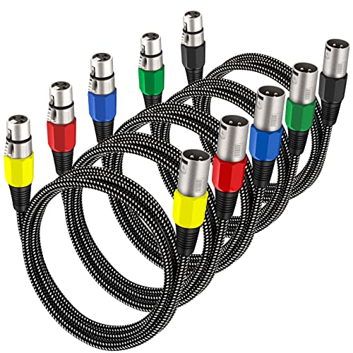 XLR Cable 6 FT/5 Pack, Microphone Cable 3 Pin Nylong Braided Balanced XLR Male to Female Heavy Duty Mic Patch Cords (Pure Copper Conductors) - size: 6FT