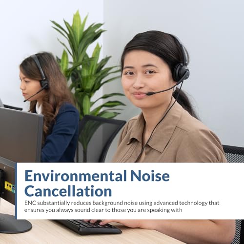 Cyber Acoustics AC-104ENC Mono USB Headset with ENC, in-Line Controls | Ideal for Call Centers and Remote Work, Adjustable Boom Arm, 8ft Cable, In-Line Module - style: USB Mono ENC Headset