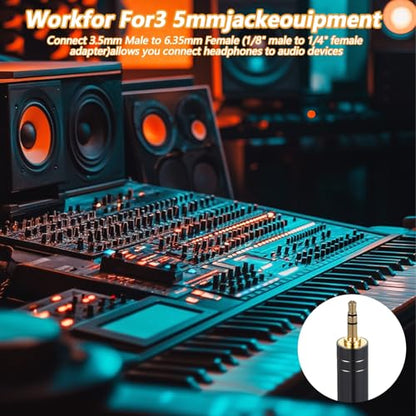 QfwdfcTrenz 6.35mm to 3.5mm Adapter Copper 1/4 to 3.5mm Adapter Stereo 1/4 to-1/8 Audio Adapters 3.5 mm(1/8'') Plug Male to-6.35 mm (1/4'') Jack Female Headphone Jack Adapters for Headphone Amp Black