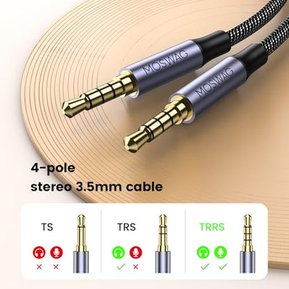 MOSWAG 3.5mm Audio Cable 3.5mm Male to Male Audio Cable 4Pole TRRS Jack Aux | 6.6ft Nylon Braided Hi-Fi Stereo Aux Cord for Headphones, PS4, Smartphone, Tablets, Headset, PC, Laptop and More - size: 6.6FT/2Meter