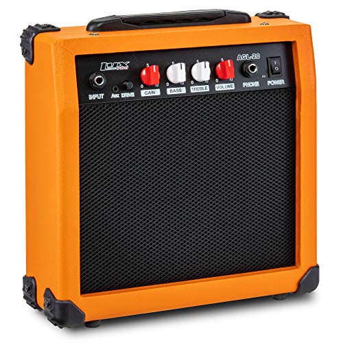 LyxPro Electric Guitar Amp 20 Watt Amplifier Built in Speaker Headphone Jack and Aux Input Includes Gain Bass Treble Volume and Grind - Sunburst - color: Sunburst, size: 20 Watt