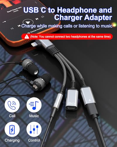 USBC Splitter 1 in 2 Out for USB C Headphone Charging and Data - Lightning & Type C to 3.5mm Audio + USB-C Headphone/Power/Data Transfer/Call Adapter, for Digital USB-C Headphones Only