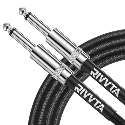RIVVTA Guitar Cable 50ft Straight Guitar Ampere Cord 1/4 Instrument Cable | Nylon Braided, 6.35mm, Anti-Kinking, Kevlar-Reinforced, for Electric Guitar Bass - size: 50 ft