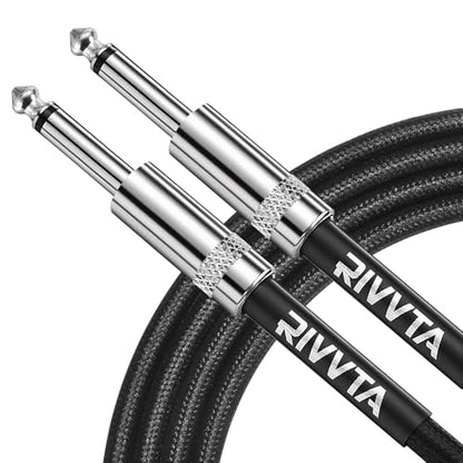 RIVVTA Guitar Cable 50ft Straight Guitar Ampere Cord 1/4 Instrument Cable | Nylon Braided, 6.35mm, Anti-Kinking, Kevlar-Reinforced, for Electric Guitar Bass - size: 50 ft