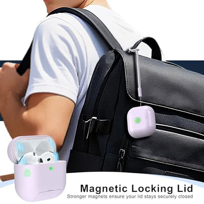 RFUNGUANGO AirPods 4 Case with Magnetic Lid Phone Stand, Purple | Compatible with AirPods Pro 4th Generation, Wireless Charging Compatible with Cleaning Kit & Lanyard - color: WCW-Purple, size: AirPods 4 Case