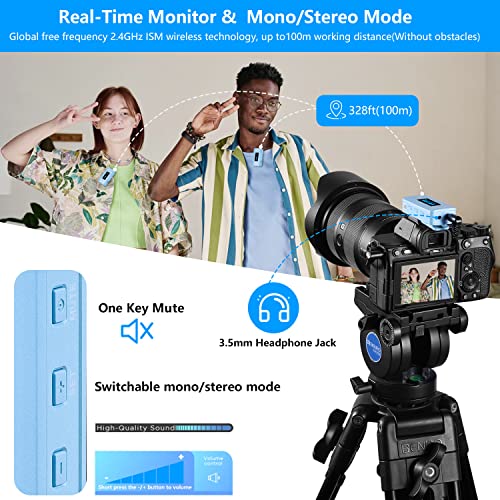 BOYA BY-XM6-K2B Wireless Lavalier Microphone System with 2 Transmitters for DSLR Camera Camcorder Smartphones in Vlog YouTube Video Facebook Live (Blue)