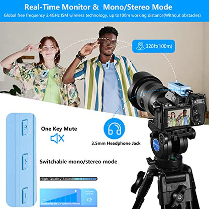 BOYA BY-XM6-K2B Wireless Lavalier Microphone System with 2 Transmitters for DSLR Camera Camcorder Smartphones in Vlog YouTube Video Facebook Live (Blue)