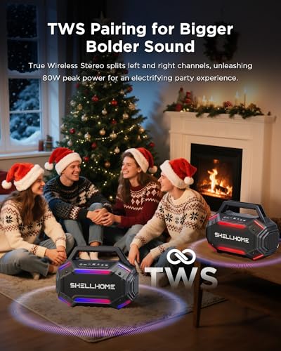 80W Bluetooth 6.0 Outdoor Speakers, Portable Waterproof Bass Speaker | 30H Playtime,Bass, RGB Lights, BassUp 2.0, IPX6 Waterproof, TWS, 80W(Peak) Loud, Bluetooth 6.0 - color: Black