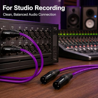 XLR Male to Male Cable 1ft 2-Pack, OFC Triple Braided Shielded Balanced 3-Pin Mic Cord for Home Studio, Podcast, DMX, Shure SM57 SM58, Mixer, Audio Interface