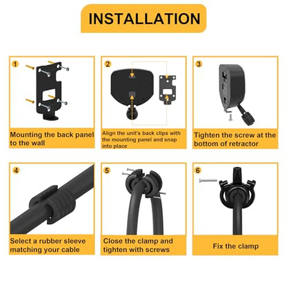 EV Charger Cable Retractor - 11.5ft Wall Mount Automatic Retractable Cable Organizer for Electric Vehicle Charging, Universal Fits 95% of EV Charging Cables - style: Wall Mounted
