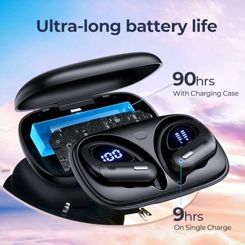Wireless Earbuds 60 Hrs Playtime Bluetooth 5.3 Headphones,Sports Ear Buds with Wireless Charging Case Power Display Over-Ear Earphones with Earhooks