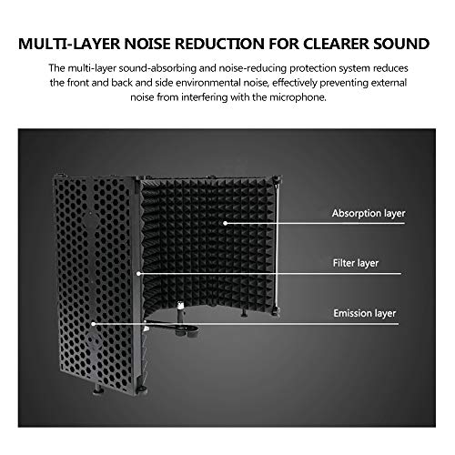 Portable Adjustable Sound Absorbing Vocal Recording Panel, Mic for Desktop or Stand, Reducing Noise and Reflection with High Density Sponge, Multi Layer Noise Reducti