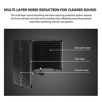 Portable Adjustable Sound Absorbing Vocal Recording Panel, Mic for Desktop or Stand, Reducing Noise and Reflection with High Density Sponge, Multi Layer Noise Reducti