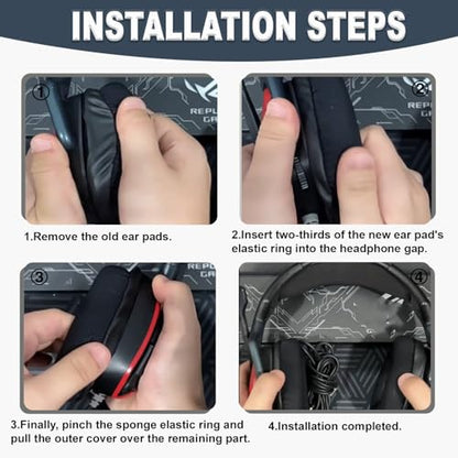 Replacement Ear Pads for Corsair Void & Corsair Void PRO RGB Wired/Wireless Gaming Headsets, Ear Cushion Pads Cover, Black Mesh Fabric, Memory Foam-Black