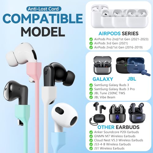 Mooyavia Ultra Strong Magnetic Anti-Lost Strap for AirPods Pro - 5 Color | Compatible with AirPods Pro 3/2/1 & AirPods 4/3/2/1,Soft Silicone Sport Neck Lanyard,with 1 Pairs Anti Lost Earhook - color: A2-black+white+dark Blue+green+pink