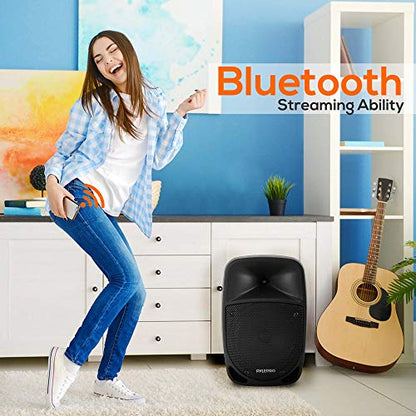 Pyle Portable 800W Karaoke PA System with Wireless Microphone, Bluetooth Streaming, Rechargeable Battery, USB/SD Recording & Powerful Sound – Compact Karaoke Speaker and PA Speaker for Home and Events - size: 8-inches Subwoofer