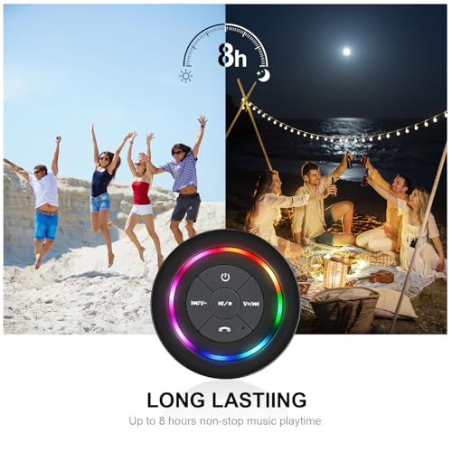 Bluetooth Shower Speaker, Portable LED Wireless Speaker Gift for Men Teens