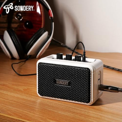 Sondery Portable Mini Guitar Amp,Rechargeable 5W Small Electric Amplifier | With Overdrive/Clean Effects and Bluetooth,Two Speakers,For Practice and Traveling,White - color: White