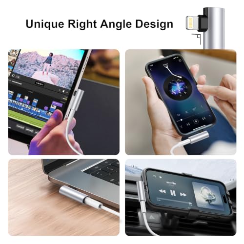 2Pack [Apple MFi Certified] Lightning to 3.5 mm iPhone Headphone Adapter Compatible for iPhone 14 13 12 11 Pro XR XS Max X 8 7 6,Aux to Lightning Cable Headphones Jack Adapter Audio Dongle Right Angle - color: Silver