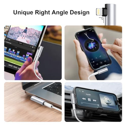 2Pack [Apple MFi Certified] Lightning to 3.5 mm iPhone Headphone Adapter Compatible for iPhone 14 13 12 11 Pro XR XS Max X 8 7 6,Aux to Lightning Cable Headphones Jack Adapter Audio Dongle Right Angle - color: Silver