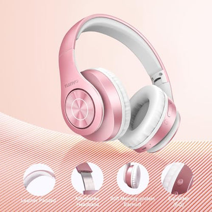TUINYO Bluetooth Headphones Wireless, Over Ear Stereo Wireless Headset 40H Playtime with deep bass, Soft Memory-Protein Earmuffs, Built-in Mic Wired Mode PC/Cell Phones/TV- Rose Gold - color: Rose Gold Upgrade