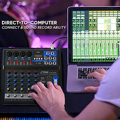 Pyle Professional 6 Channel Audio Mixer with Bluetooth - DJ Sound Board - USB Computer Input - Built-in MP3 Player - 48V Phantom Power - 3 Band EQ - 16-Bit DSP FX - Band, Studio Ready - PMXU63BT - size: 6
