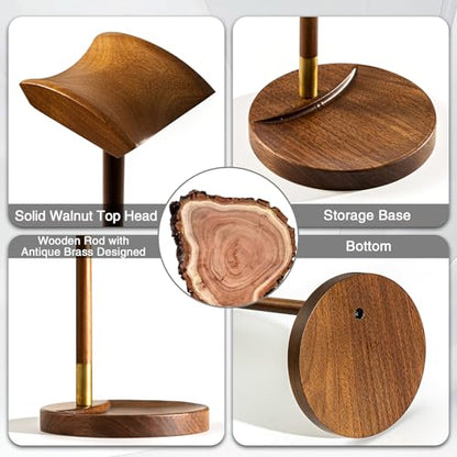 Headphone Stand for Desk, Solid Wood Gaming Headset Stand, Universal Wooden Headphone Stand Hanger, Wooden Headphone Holder with Storage Base for Airpod max and More