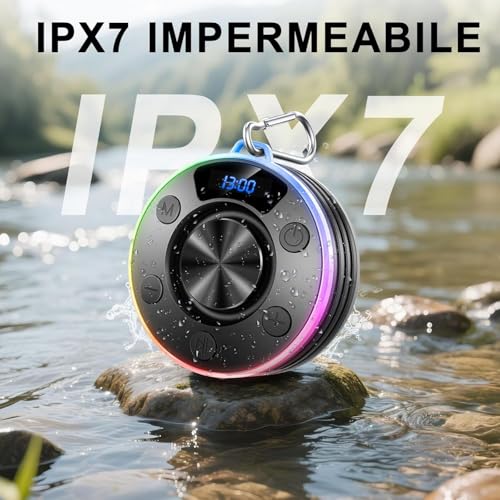 Shower Bluetooth Speaker, IPX7 Waterproof Portable Bluetooth Speakers with Suction Cup, Digital Display, Stereo Sound Rich Bass,Hook Clip,Built-in Mic, Wireless Shower Speaker, Blue - color: Blue
