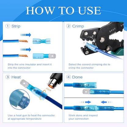 320PCS Heat Shrink Wire Connectors, Blade/Spade Terminals | Male & Female Quick Disconnect Crimp Terminals for Marine & Electrical Wiring