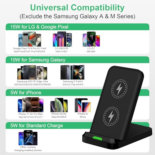 Pixel 10a 10 Pro XL 10 ProFold, Wireless Charger for Google Pixel 10a/10/10 Pro / 10 ProXL / 9a/ 9/9Pro/ 9ProXL/ 9Pro Fold/ 8a/ 8/ 8Pro/ 7/ 7Pro/ 6/ 6Pro,Wireless Charging Station Charger Stand Dock