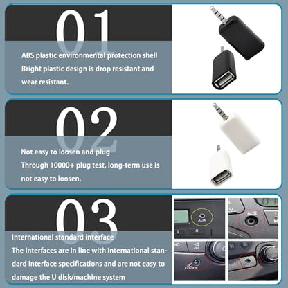 2 Pack AUX to USB A Adapter Audio Cable, USB Female to 3.5mm Male Converter Jack Plug for U-Disk to Connect Car CD Player Play MP3 Music Auxiliary Port Only