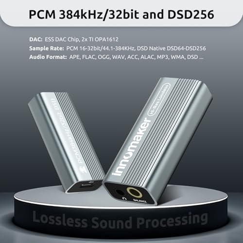 Portable USB HiFi Sound Card/Headphone Amplifier/Desktop USB HiFi Amps with 4.4mm/3.5mm Dual Outputs Supports PCM 384kHz/DSD256 High Resolution Lossless for Android/Linux/Windows Devices
