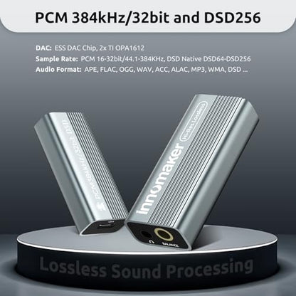 Portable USB HiFi Sound Card/Headphone Amplifier/Desktop USB HiFi Amps with 4.4mm/3.5mm Dual Outputs Supports PCM 384kHz/DSD256 High Resolution Lossless for Android/Linux/Windows Devices