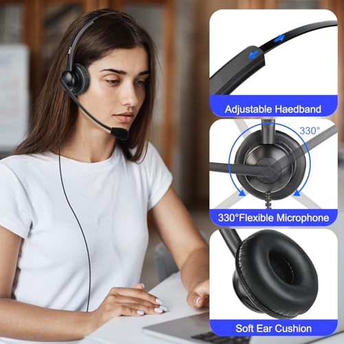 MKJ Noise Cancelling Cisco Headset with Microphone Dual Ear Wired Call Center Headphones for Office Phone Cisco CP-7821 7841 7861 8841 7942G 7931G 7940 7945G 7961 7962G 7965 7970G 7975G 8811 9951 - color: Middle Duo Headset