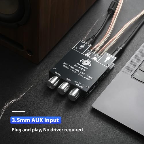 100W+100W Amplifier Board with Treble and Bass Control, DC 9-24V, BT and AUX Inputs, 2.0 Channel Stereo AMP Board for DIY Wireless Speakers, Password Free - color: Black