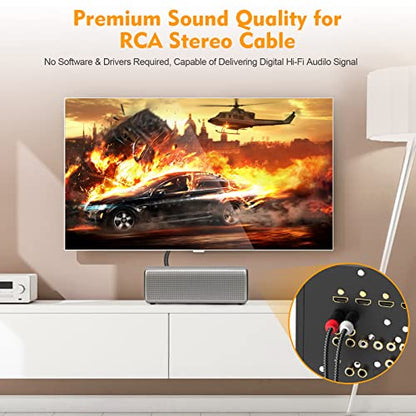 HOSONGIN RCA Cables 8FT 2 Pack[Hi-Fi Sound, Nylon Braided, Shielded], 2-Male to 2-Male RCA Audio Stereo Subwoofer Cable Auxiliary Cord for Home Theater, HDTV, Amplifiers, Hi-Fi Systems, Speakers - size: 8FT-2Pack