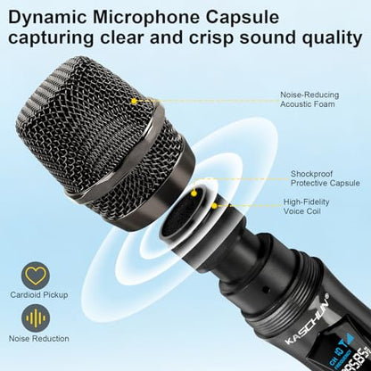 Wireless Microphone, 4 Rechargeable Handheld Dynamic Mics System | 200FT Range, Plug & Play, 10hr Battery, Karaoke Mics Set for Karaoke, Church, Wedding, Home Party, Group Singing
