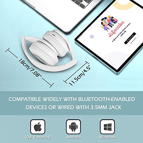 Wireless Bluetooth Headphones with Colorful LED Lights, White | HiFi Stereo Sound,Light Weight,Foldable,Colorful Backlit,Rechageable,Over Ear Headset for PC/Travel/Class/Office/Kids/Adult - color: White