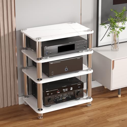 Tempered Glass HiFi Audio Rack Stand, Anti-Vibration Amplifier Shelf(White,4-Layer) - color: White, size: 4-layer