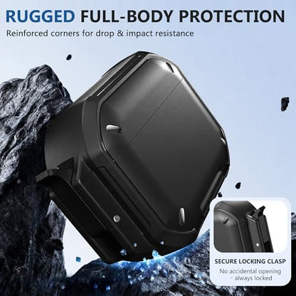 Waterproof Case with Lock for AirPods Pro 3 | IP68 waterproof, Mil-grade drop-proof, Secure lock, Keychain & stand. Hard protection for AirPods Pro 3. - color: Black