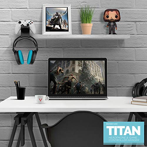 BRAINWAVZ The Titan - Desktop Gamepad Controller & Headphone Hanger Holder - Designed for Xbox ONE, PS4, PS3, Dualshock, Switch, PC, Steelseries, Steam & More, Reduce Clutter, Black - color: Titan - Controller & Headphone Mount
