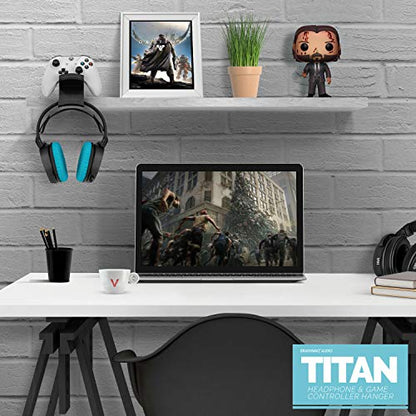 BRAINWAVZ The Titan - Desktop Gamepad Controller & Headphone Hanger Holder - Designed for Xbox ONE, PS4, PS3, Dualshock, Switch, PC, Steelseries, Steam & More, Reduce Clutter, Black - color: Titan - Controller & Headphone Mount