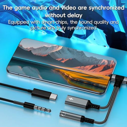 2 in 2 Light-ning and USB C to 3.5mm Headphone and Fast Charger Adapter, Type-C to 3.5mm Jack Aux Adapter Converter Dongle Audio Cable for i-pad i-Phone 16 15 14-11,X, Sam-sung, Pixel, Support Calling